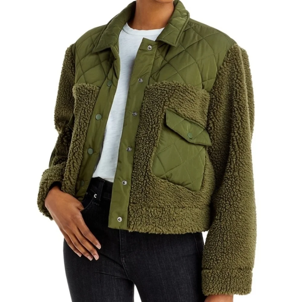 Rails Peyton Quilted Fleece Jacket Olive Green Sherpa Jacket Sz Small - Picture 2 of 16